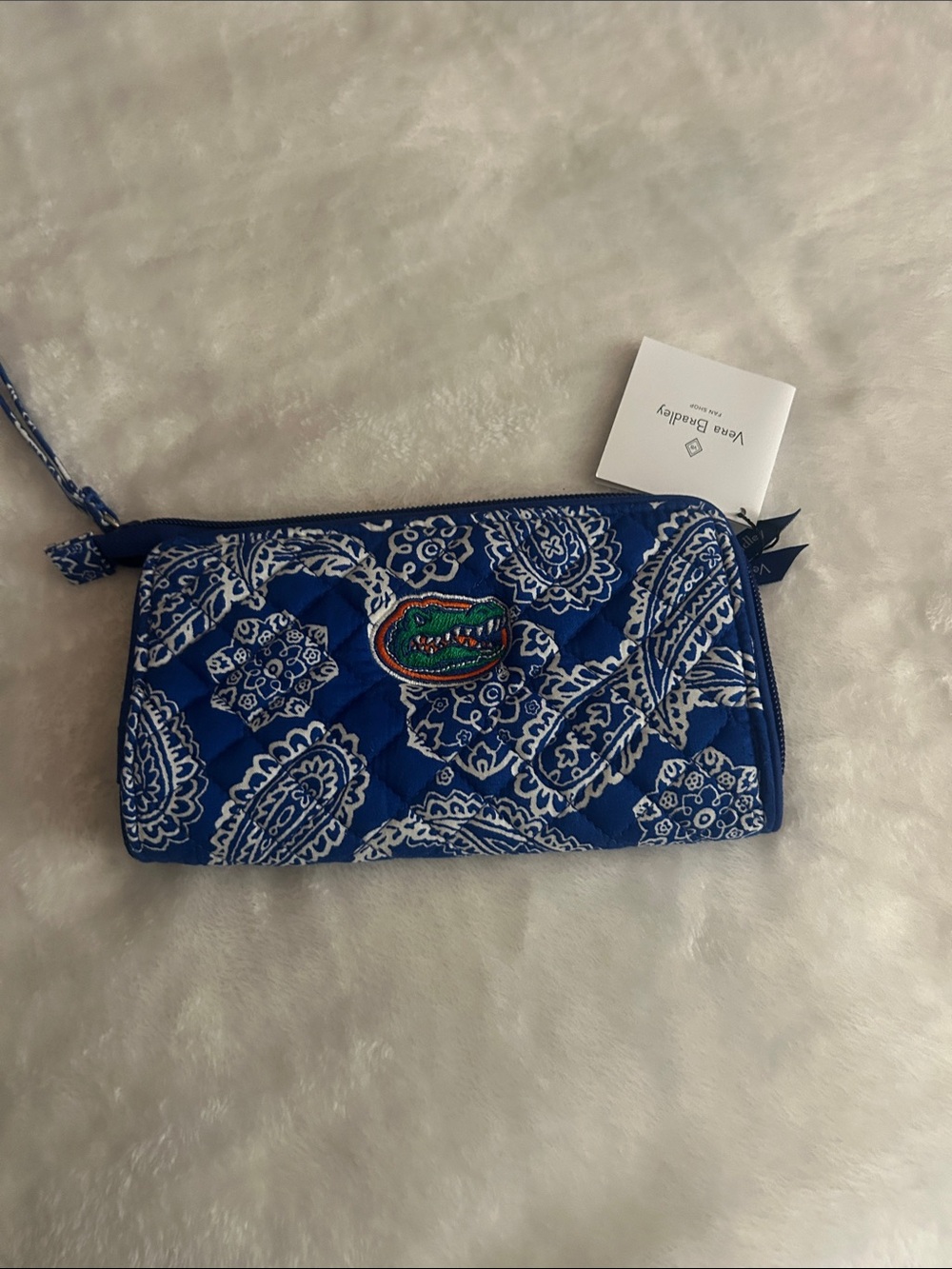 Vera Bradley Blue Paisley Wristlet Wallet with Gators Patch